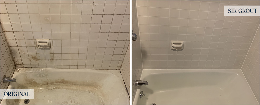 Shower Walls and Bathtub Before and After a Tile Cleaning in Peyton