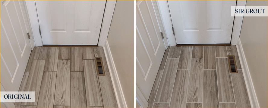 Entryway Floor Before and After a Grout Cleaning in Monument