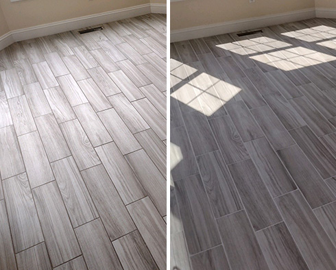Kitchen Floor Before and After a Grout Cleaning in Monument