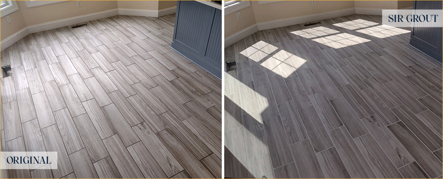 Kitchen Floor Before and After a Grout Cleaning in Monument