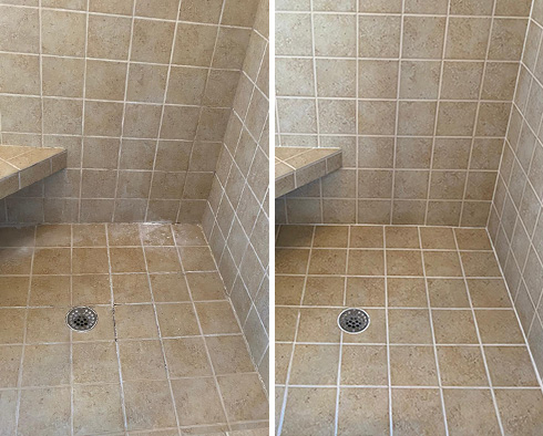 Shower Stall Before and After Our Hard Surface Restoration Services in Gleneagle