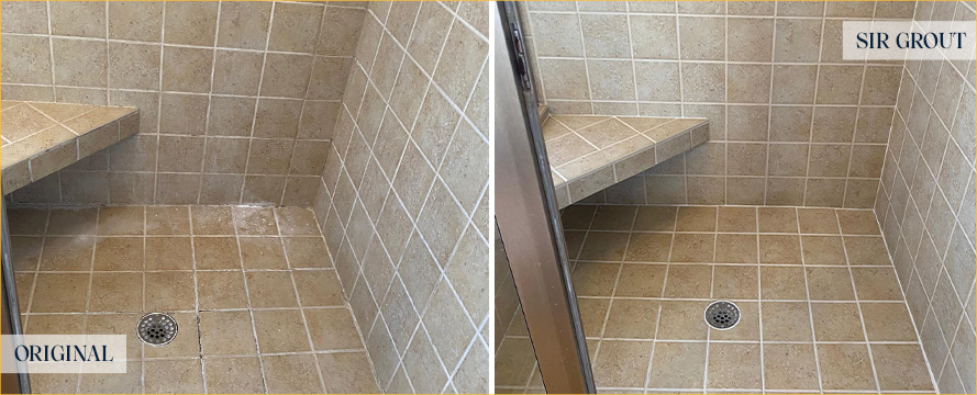 Shower Stall Before and After Our Hard Surface Restoration Services in Gleneagle