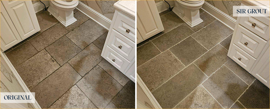 Bathroom Floor Before and After an Excellent Stone Cleaning in Colorado Springs, CO
