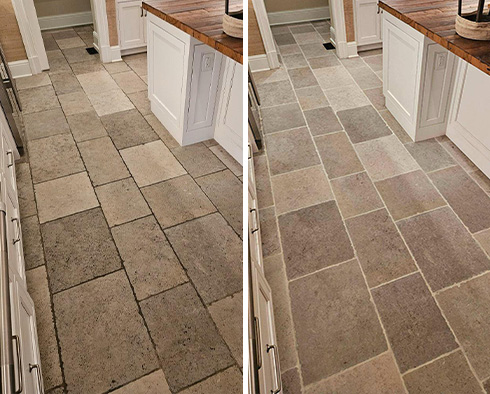 Floor Before and After a Stone Cleaning in Colorado Springs, CO