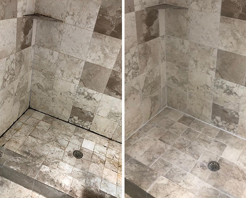 Shower Before and After a Grout Cleaning in Castle Pines, CO