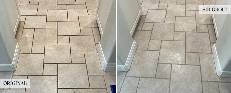 Floor Tiles and Grout Before and After a Tile Cleaning in Castle Rock