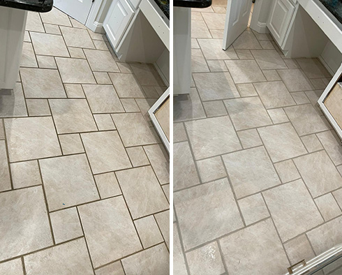 Ceramic Tile Floor Before and After a Tile Cleaning in Castle Rock