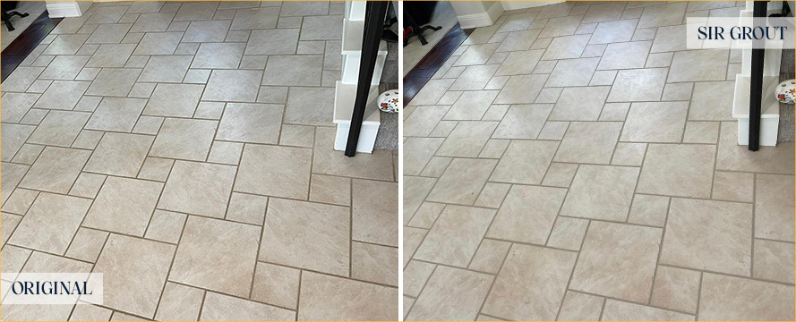 Foyer Floor Before and After a Tile Cleaning in Castle Rock