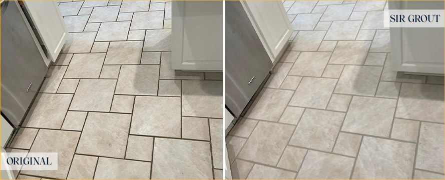 Kitchen Floor Before and After a Tile Cleaning in Castle Rock